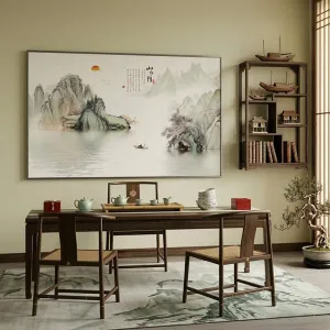 Tranh Canvas Sơn Thủy Hữu Tình: Vầng Dương Mờ Sương