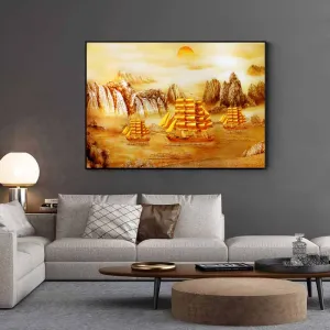 Tranh Canvas Thuận Buồm Xuôi Gió Sắc Vàng Kim Phong Thủy