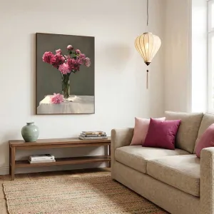 Tranh Canvas Tĩnh Vật Bình Hoa Mẫu Đơn (Peony) Hồng Sang Trọng