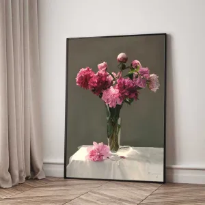 Tranh Canvas Tĩnh Vật Bình Hoa Mẫu Đơn (Peony) Hồng Sang Trọng