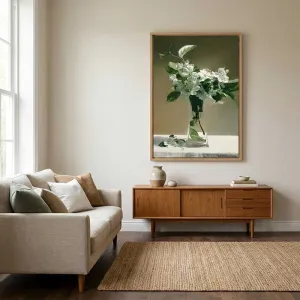 Tranh Canvas Tĩnh Vật Bình Hoa Trắng Nghệ Thuật Thanh Lịch