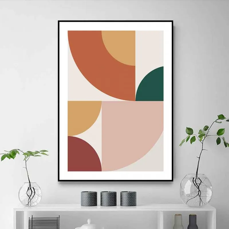 Tranh canvas trừu tượng các khối 1 phần 4 hình tròn