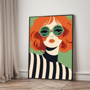 Tranh Canvas chân dung Pop Art cô gái tóc cam với kính mát thời trang