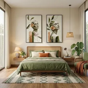 Tranh Chân Dung Cô Gái Và Bông Hoa Cài Tai