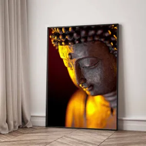 Tranh Canvas Tượng Phật Tĩnh Lặng Dưới Ánh Sáng Vàng