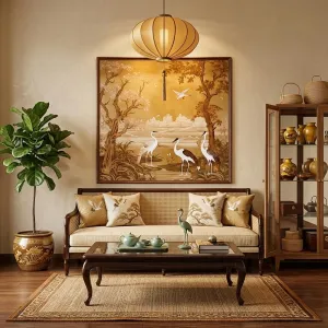 Tranh Chim Hạc - Bản In Canvas Nghệ Thuật Á Đông Indochine