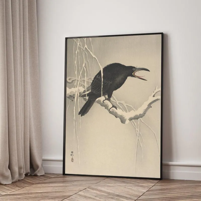 Quạ Trên Cành Tuyết (Crow on a Snowy Branch) – Kiệt tác của Ohara Koson