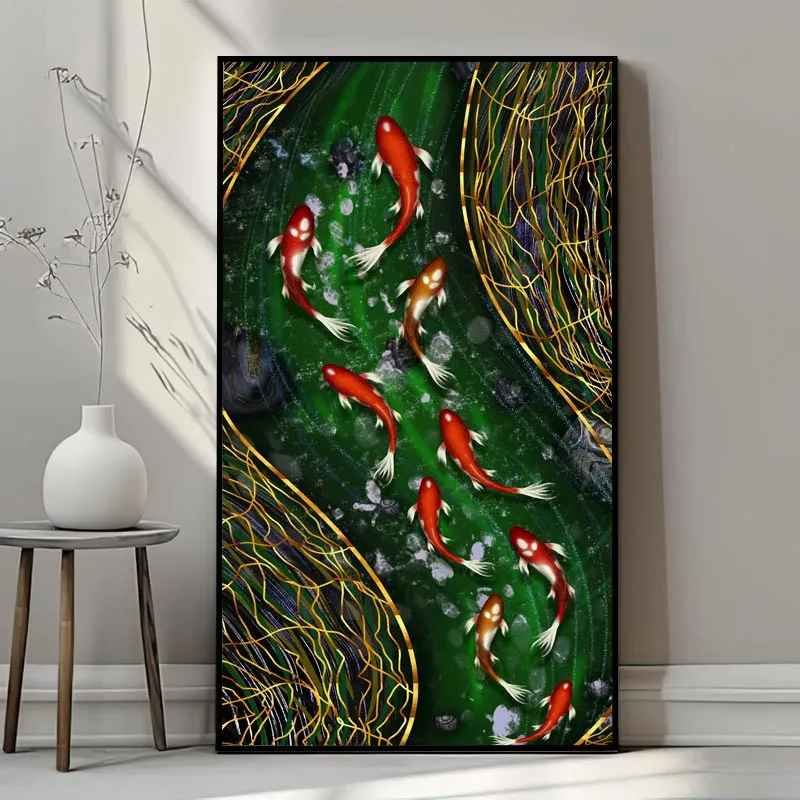 Tranh Canvas Cửu Ngư Quần Hội - Dòng Chảy Thịnh Vượng