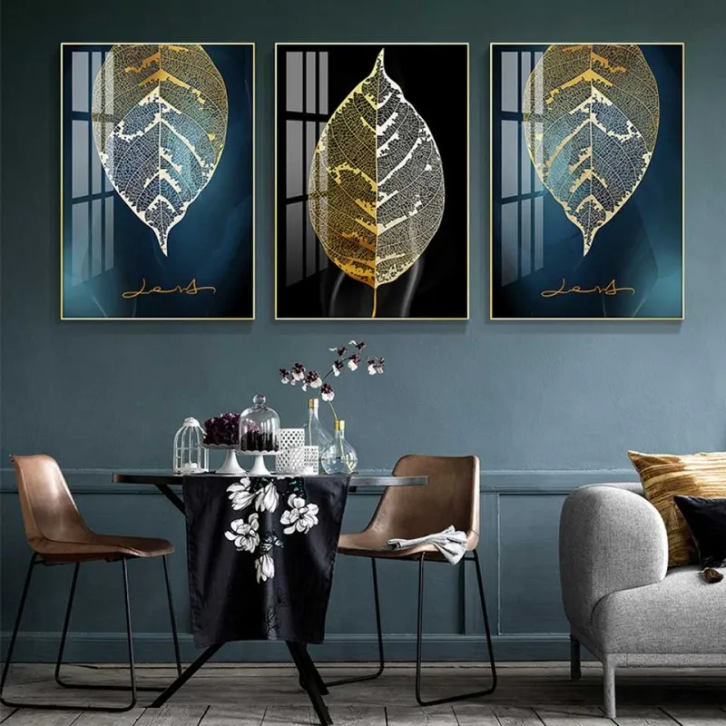 Tranh gân lá cây màu vàng gold trừu tượng