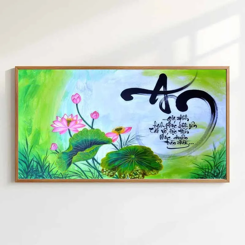 Tranh Canvas Hoa Sen Thư Pháp Chữ "An" - Vẻ Đẹp Bình Yên & Hạnh Phúc