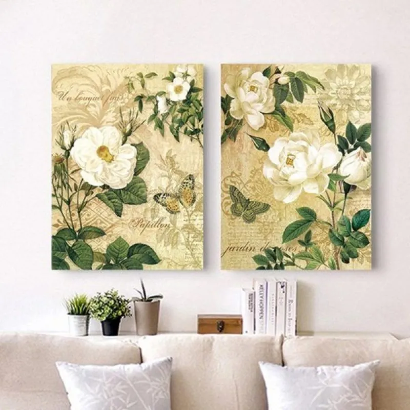 Tranh hoa Trà trắng theo phong cách Vintage