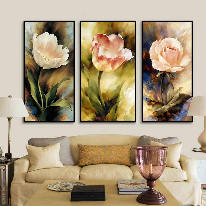 Tranh hoa tulip và hoa hồng