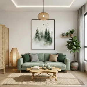 Tranh In Canvas Nghệ Thuật: Rừng Thông Sương Mù Tĩnh Lặng