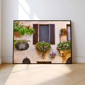 Tranh In Canvas Quán Cà Phê Góc Phố Châu Âu Ngập Tràn Hoa Lãng Mạn
