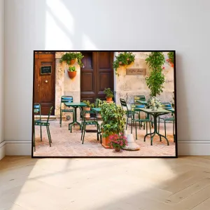 Tranh In Canvas Quán Cà Phê Góc Phố Châu Âu Ngập Tràn Hoa Lãng Mạn