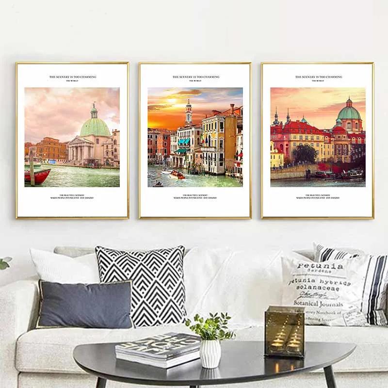 Tranh kiến trúc nhà thờ San Simeone Piccolo, kênh đào Venezia và lâu đài Praha