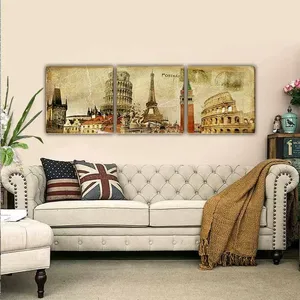 Tranh kiến trúc nổi tiếng Thế giới, tháp nghiêng Pisa, tháp Eiffel, tháp Big Ben và Đấu trường La Mã