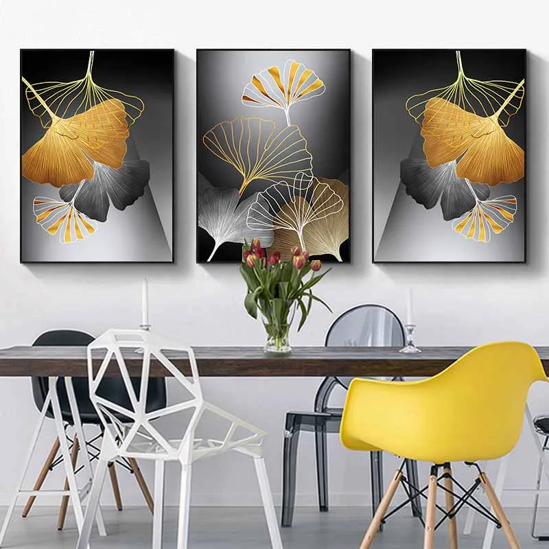 Tranh lá cây trừu tượng và trên nền xám