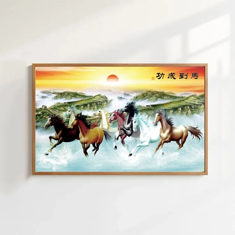 Tranh Canvas "Mã Đáo Thành Công" - Bát Mã Hùng Phong Tựa Vạn Lý Trường Thành