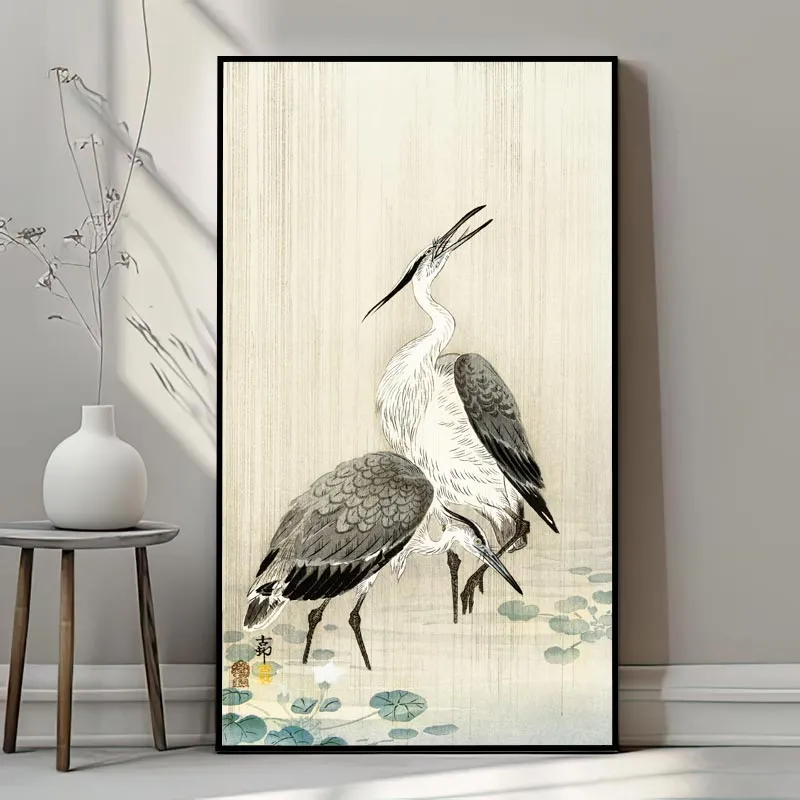 Đôi Diệc Dưới Mưa (Two Herons in the Rain) - Tranh Canvas Nghệ Thuật Ohara Koson