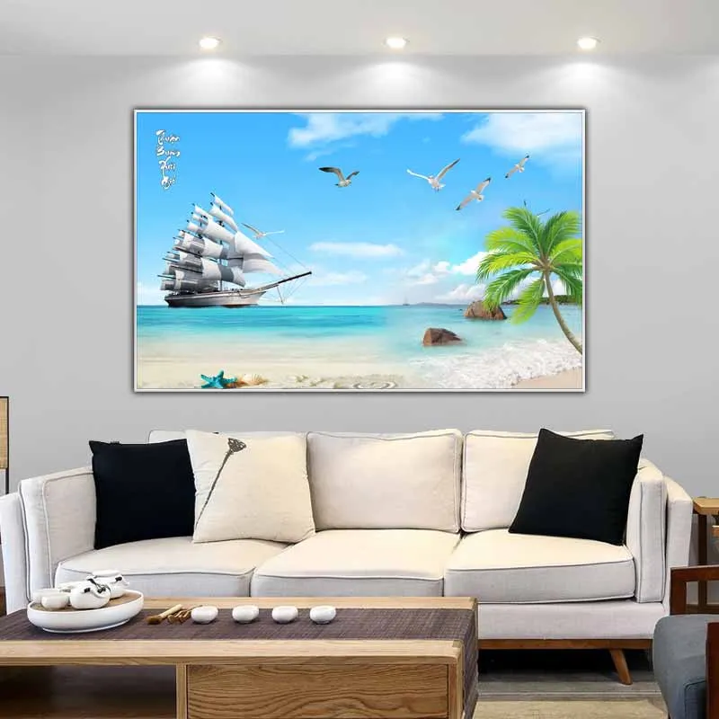 Tranh phong cảnh biển phòng thủy thuận buồm xuối gió