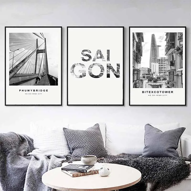 Tranh phong cảnh cầu Phú Mỹ và tòa nhà Bitexco