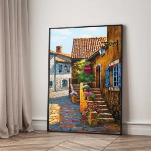 Tranh Bộ 2 Tấm In Canvas Phong Cảnh Góc Phố Châu Âu Cổ Điển