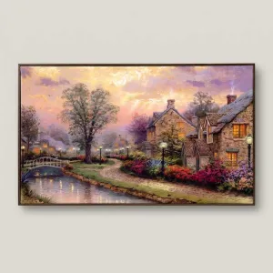 Tranh phong cảnh làng quê châu Âu yên bình in canvas cao cấp