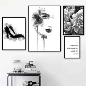 Tranh Scandinavian cô gái, đôi giày, hoa kết hợp chữ