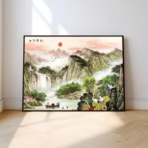 Tranh Canvas Phong Thủy - Non Nước Hữu Tình