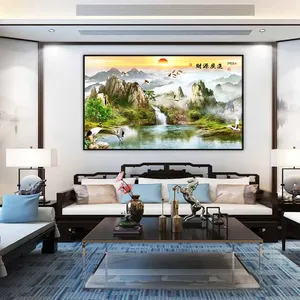 Tranh sơn thủy và đàn chim sếu đầu đỏ Nhật Bản