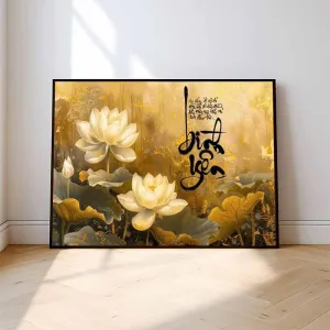 Tranh Canvas Hoa Sen Thư Pháp: Bình Yên Giữa Đời Thường