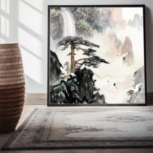 Tranh Thủy Mặc Cổ Điển: Tùng, Hạc và Non Nước