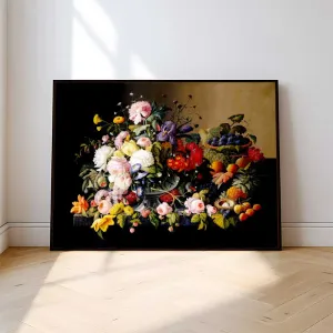 Tranh Canvas Tĩnh Vật Hoa Và Trái Cây Phong Cách Cổ Điển Châu Âu