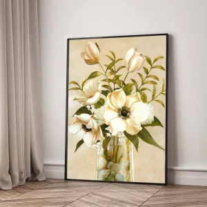Tranh Canvas Bình Hoa Hải Quỳ và Tulip Màu Kem Cổ Điển