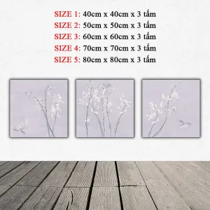 Tranh Treo Tường Canvas Bộ 3 Tấm Cành Hoa Trắng Nghệ Thuật Tinh Tế