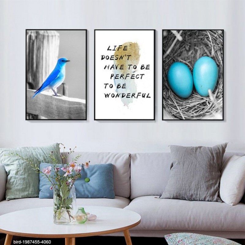 Tranh trứng, chim xanh kết hợp chữ