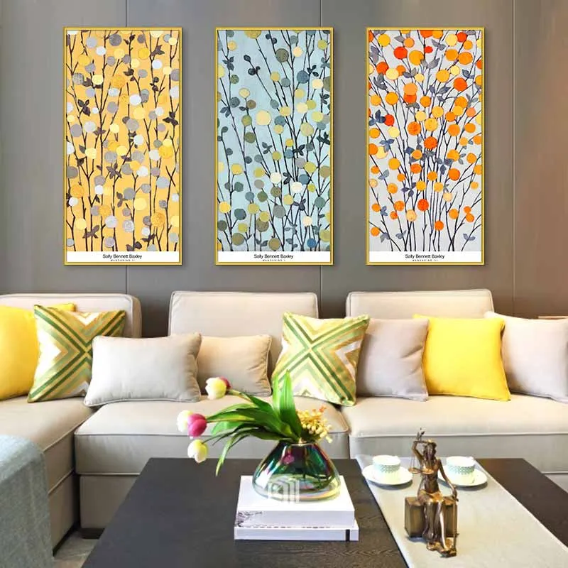 Tranh trừu tượng cây và lá là những chấm tròn nhiều màu sắc