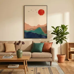 Tranh trừu tượng núi đồi và mặt trời mọc - Bình Minh An Nhiên