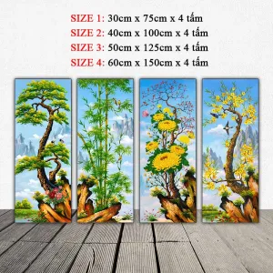 Bộ Tranh Canvas Phong Thủy Tứ Quý Bốn Mùa: Tùng - Trúc - Cúc - Mai