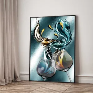 Bộ 2 Tranh Canvas 3D Trừu Tượng: Thuận Buồm Xuôi Gió & Ly Rượu Vang