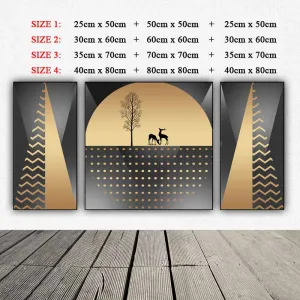 Tranh Canvas Bộ 3 Tấm: Hươu Vàng Trừu Tượng Dưới Trăng