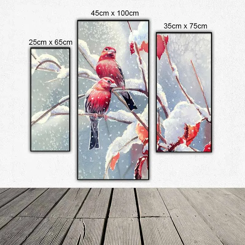 Tranh bộ 3 tấm ghép chim và hoa