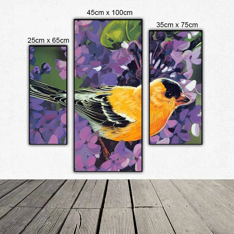 Tranh bộ 3 tấm ghép chim và hoa