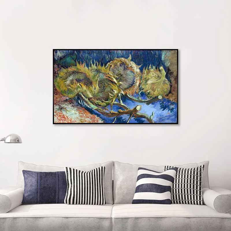 Chi tiết bức thứ 3 trong 7 bức tranh hoa hướng dương của Van Gogh: Bốn Bông Hoa Hướng Dương Đang Chuyển Sang Hạt