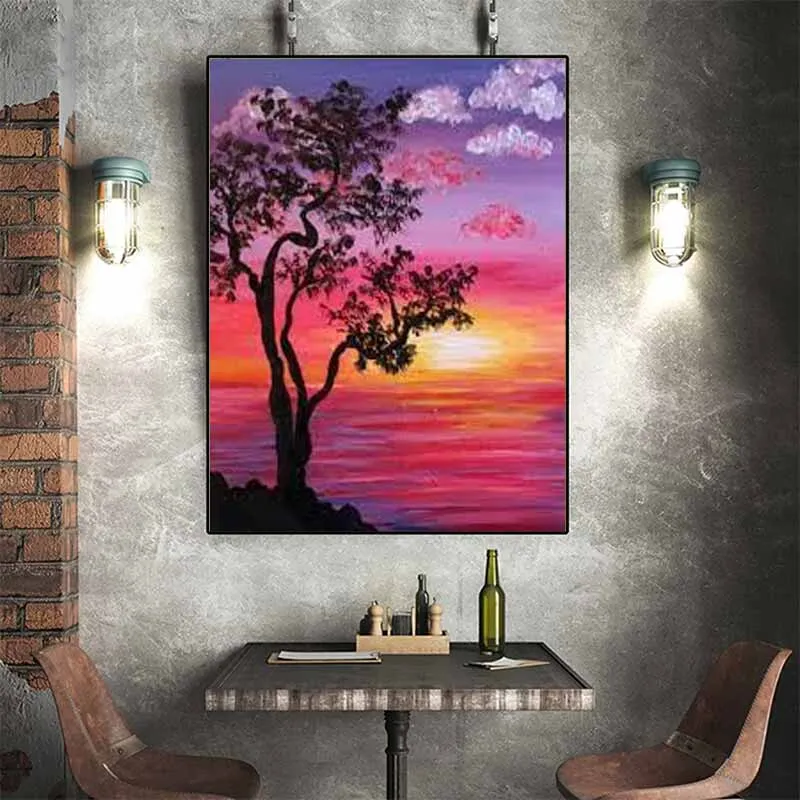 Tranh phong cảnh đơn giản biển và bầu trời lúc hoàng hôn