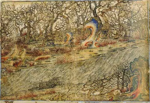 Một bức tranh thuần phong cảnh hiếm có trong một khu thu nhỏ của Ba Tư, với một con sông, Tabriz