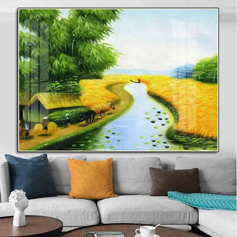 Tranh phong cảnh làng quê đơn giản