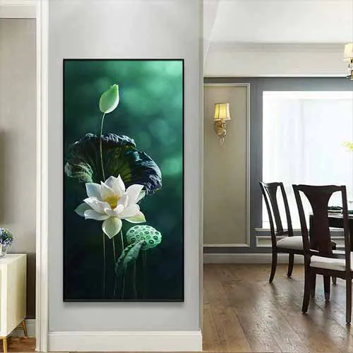 Tranh hoa sen trắng treo phòng làm việc