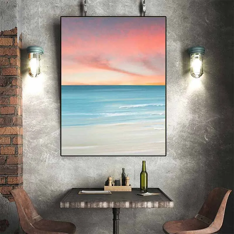 Tranh phong cảnh biển xanh mây hồng tím